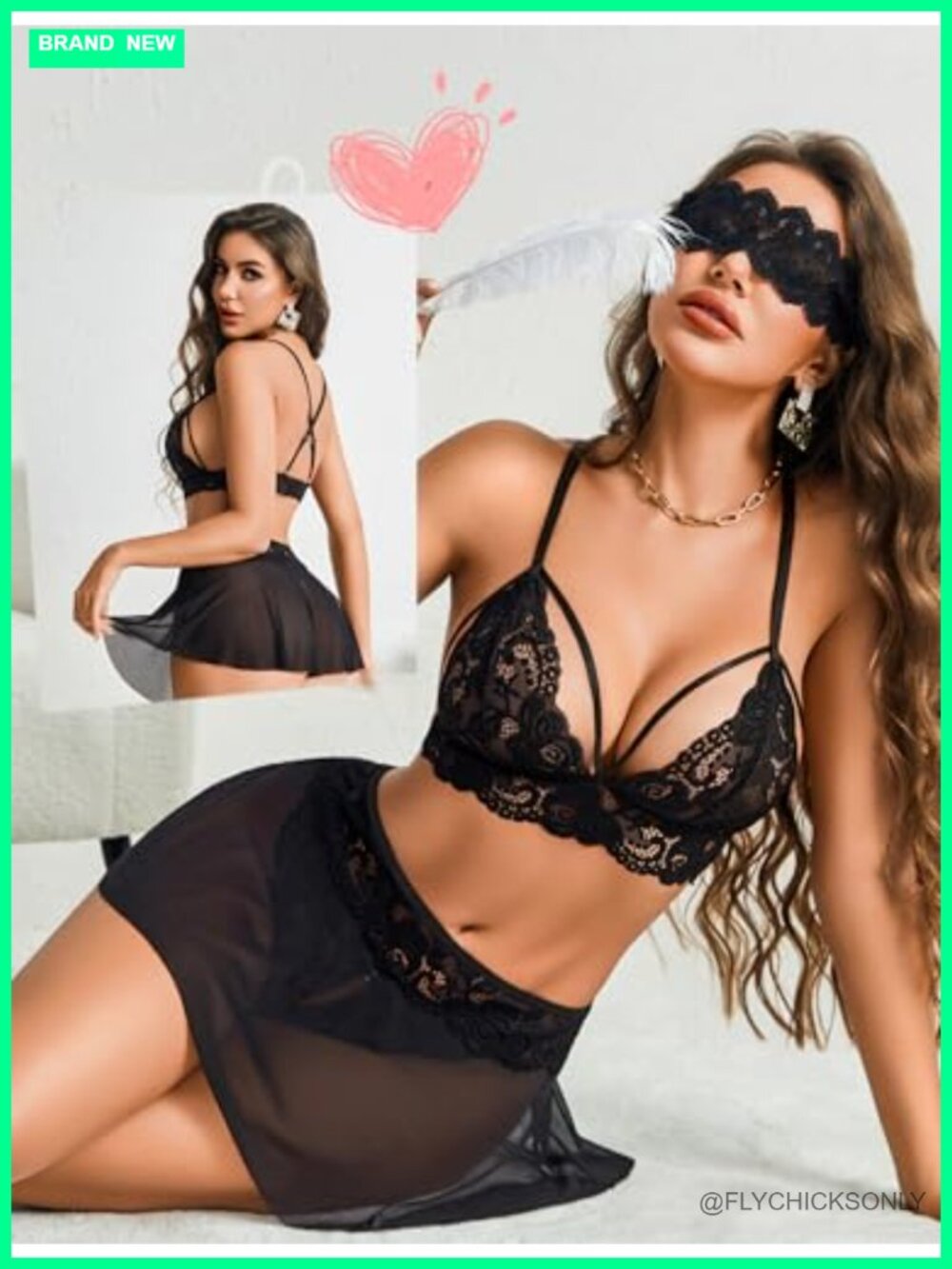 Sheer Lace 3 Piece Lingerie Skirt Set with Thong - Picture 4 of 6